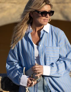 Pinstripe Blouse Lichtblauw By Lonneke