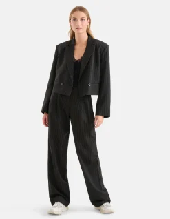 Pinstripe Cropped Blazer Zwart
