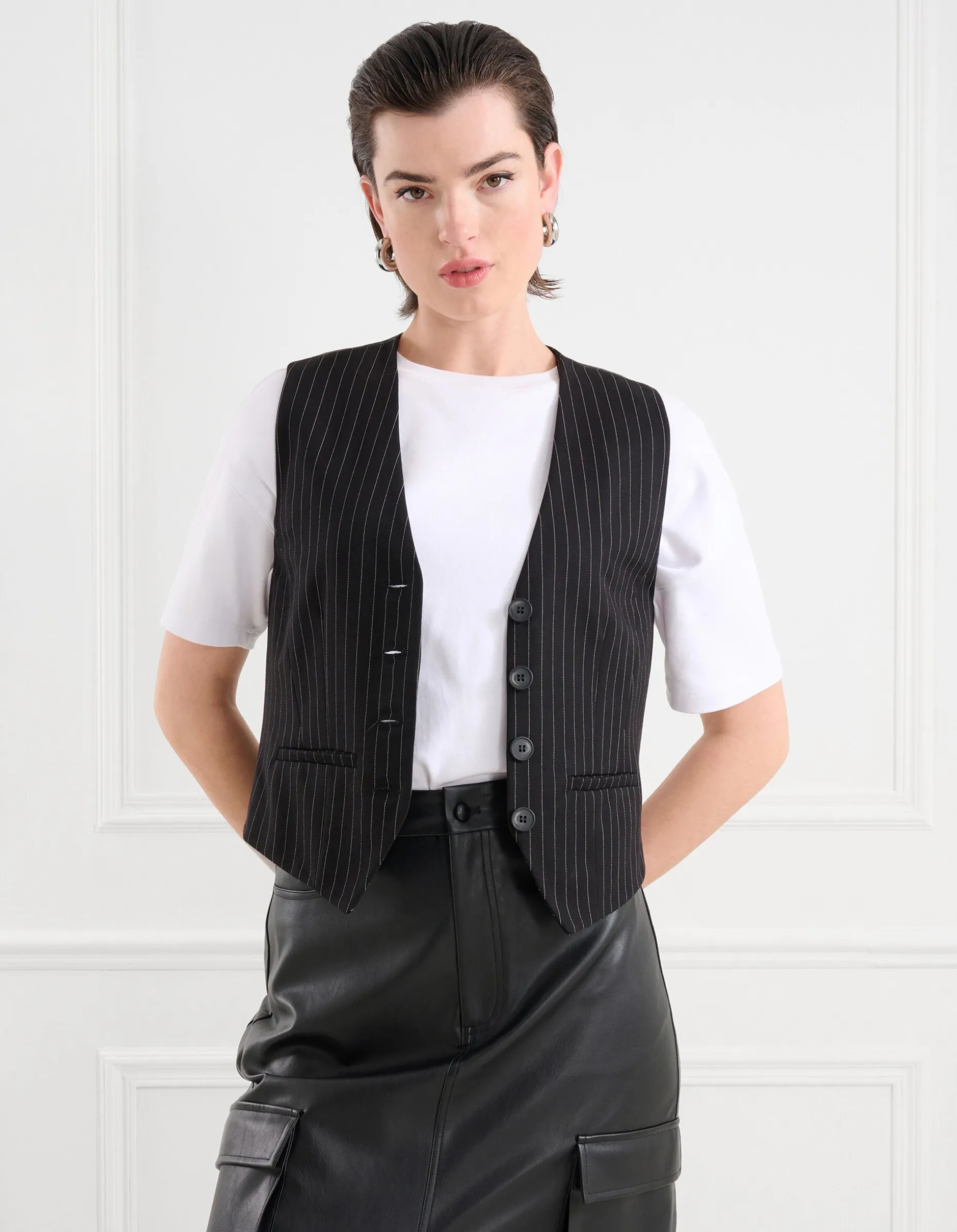 Pinstripe Gilet Zwart/Wit