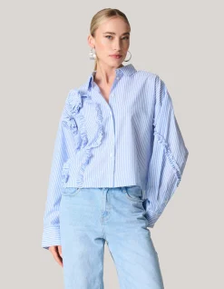 Pinstripe Ruffle Blouse Lichtblauw