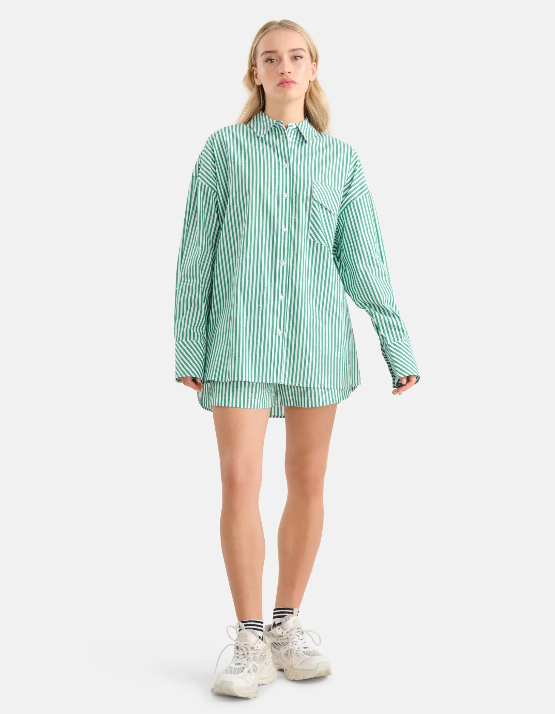 Pinstripe Strass Blouse Groen By Monica