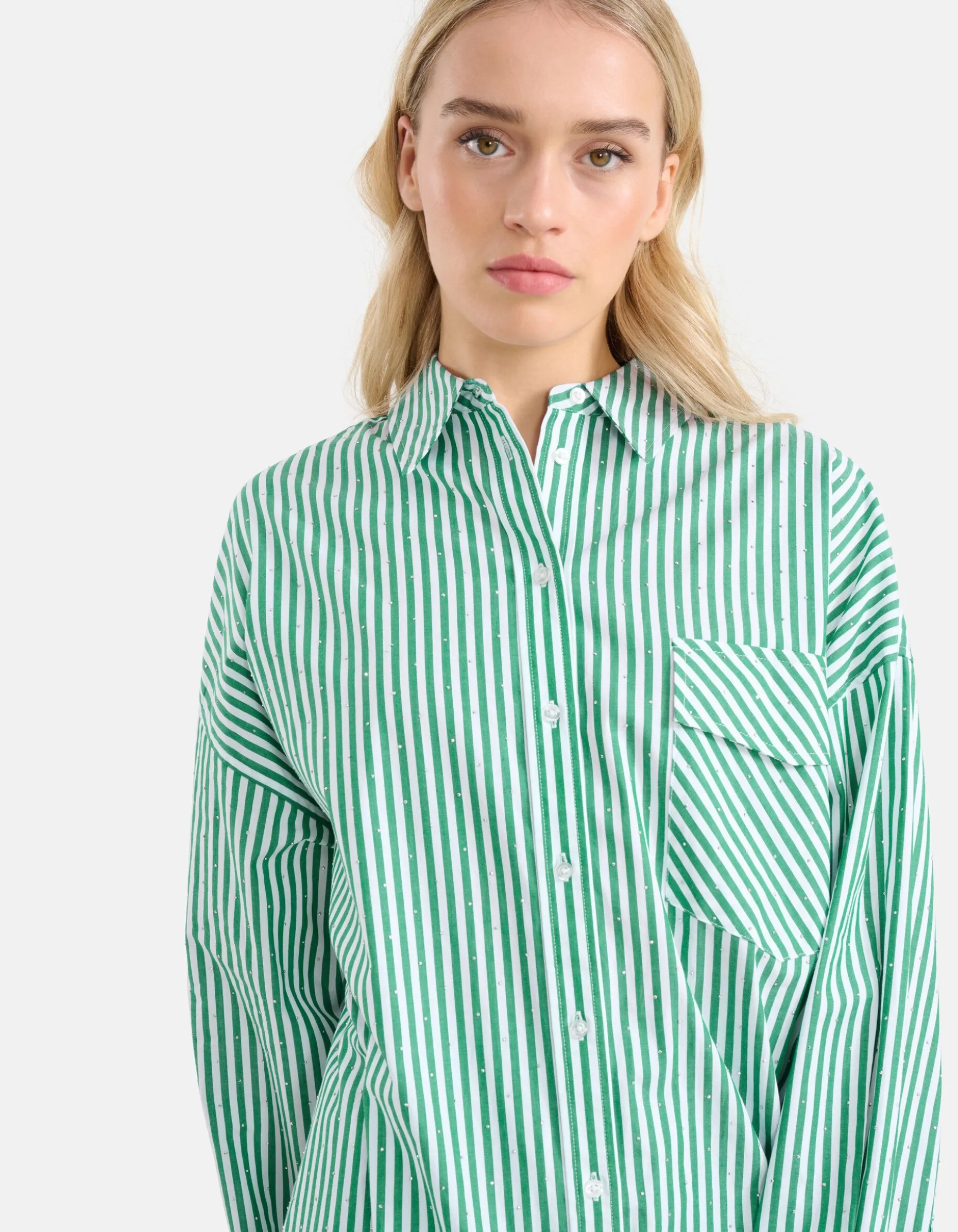 Pinstripe Strass Blouse Groen By Monica