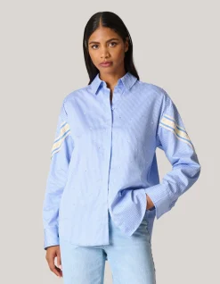 Pinstripe Strass Blouse Lichtblauw