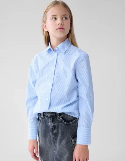 Pinstripe Strass Blouse Lichtblauw