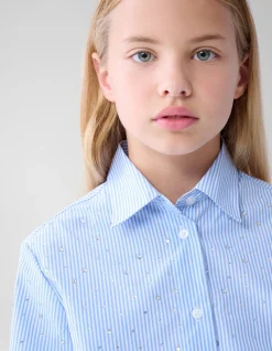 Pinstripe Strass Blouse Lichtblauw