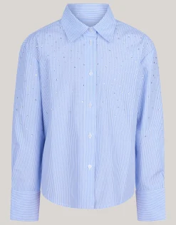 Pinstripe Strass Blouse Lichtblauw