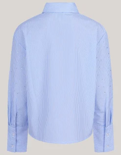Pinstripe Strass Blouse Lichtblauw