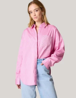 Pinstripe Studs Blouse Lichtroze