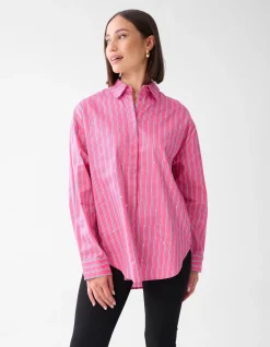 Pinstripe Studs Blouse Roze
