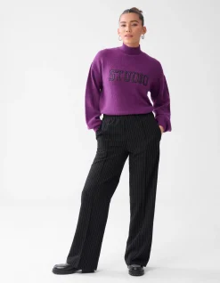 Pinstripe Wide Leg Broek Zwart
