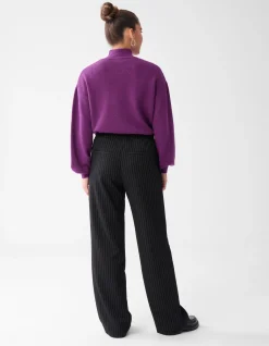 Pinstripe Wide Leg Broek Zwart