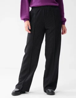 Pinstripe Wide Leg Broek Zwart