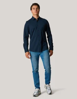 Pique Jersey Overhemd Donkerblauw