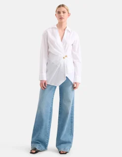 Poplin Overslag Blouse Wit