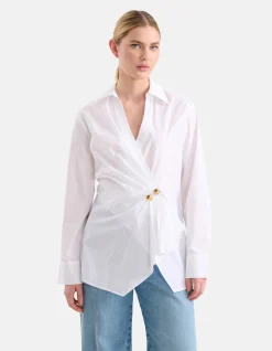 Poplin Overslag Blouse Wit