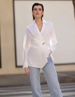 Poplin Overslag Blouse Wit