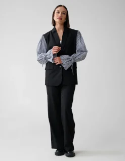 Poplin Sleeve Blazer Zwart