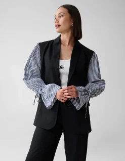 Poplin Sleeve Blazer Zwart