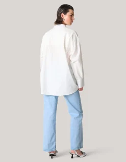 Poplin Strass Blouse Wit