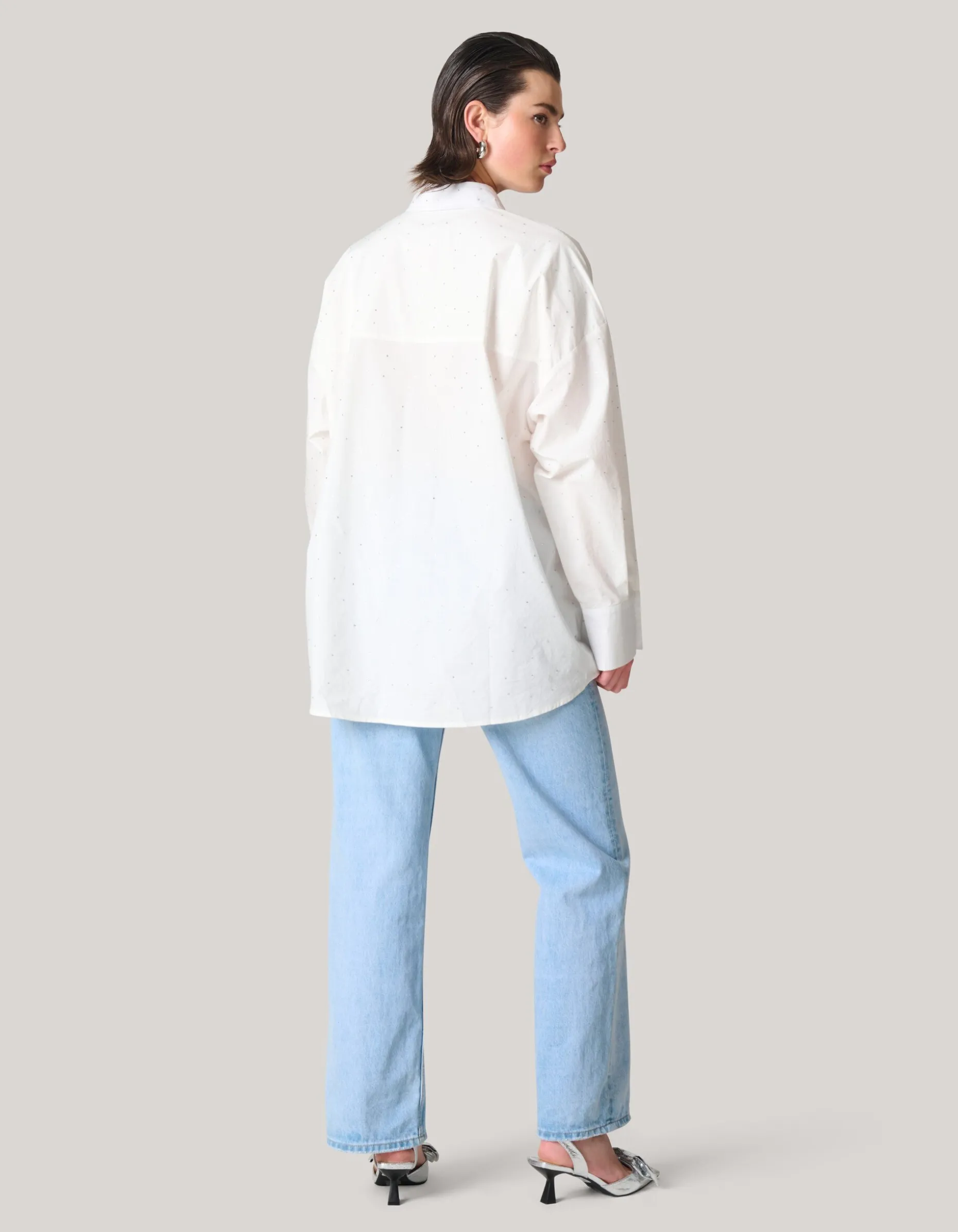 Poplin Strass Blouse Wit