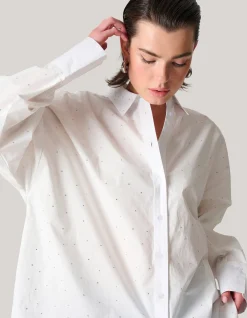 Poplin Strass Blouse Wit