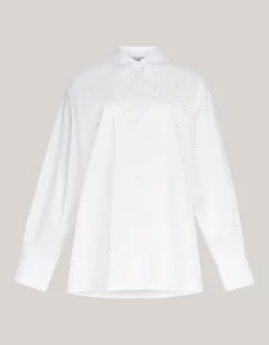 Poplin Strass Blouse Wit