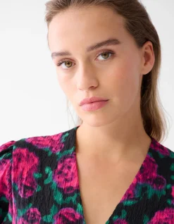 Printed Crinkle Jurk Zwart