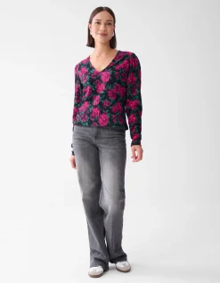 Printed Crinkle Top Zwart