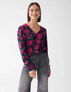 Printed Crinkle Top Zwart