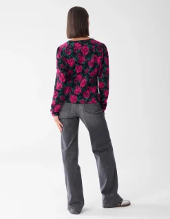 Printed Crinkle Top Zwart