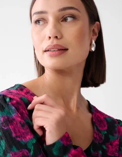 Printed Crinkle Top Zwart