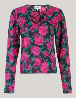 Printed Crinkle Top Zwart