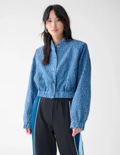 Printed Denim Bomber Donkerblauw