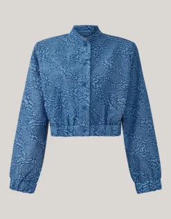 Printed Denim Bomber Donkerblauw