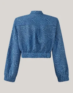 Printed Denim Bomber Donkerblauw