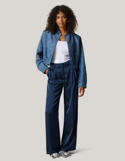 Printed Denim Bomber Donkerblauw