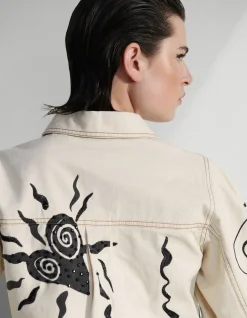 Printed Denim Jack Gebroken Wit