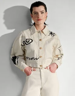 Printed Denim Jack Gebroken Wit