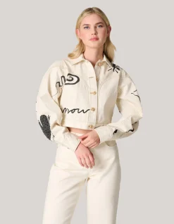 Printed Denim Jack Gebroken Wit