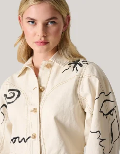 Printed Denim Jack Gebroken Wit