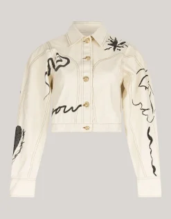 Printed Denim Jack Gebroken Wit