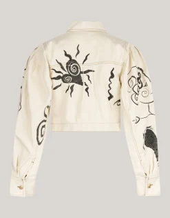 Printed Denim Jack Gebroken Wit