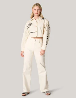 Printed Denim Jack Gebroken Wit