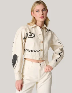 Printed Denim Jack Gebroken Wit