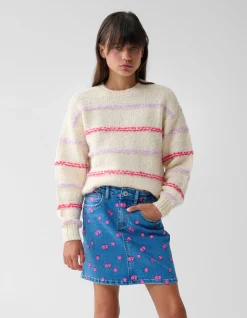 Printed Denim Mini Rok Blauw