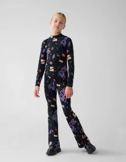 Printed Flared Legging Zwart