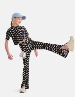 Printed Heart Split Flair Broek Zwart