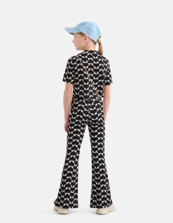 Printed Heart Split Flair Broek Zwart