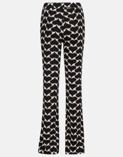 Printed Heart Split Flair Broek Zwart
