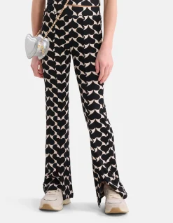 Printed Heart Split Flair Broek Zwart